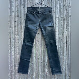 7 For All Mankind Roxanne Coated Slim Leg Jeans in Black - Size 28